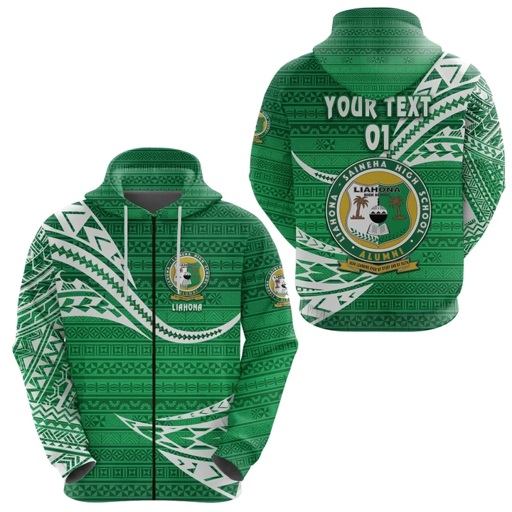 (Custom Personalised) Liahona High School Zip Hoodie Unique Version - Green, Custom Text and Number