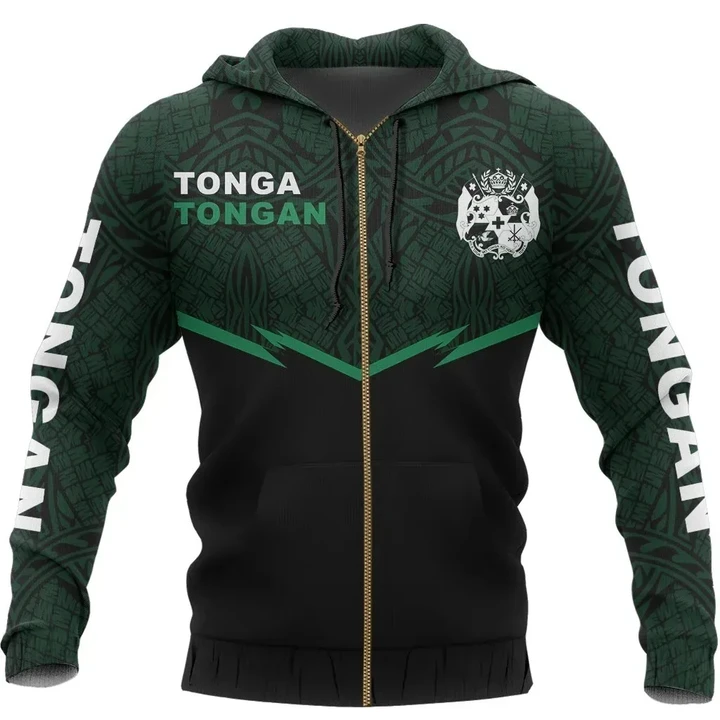 Tonga Polynesian Zipper Hoodie Green - Energy Ver 2.0 | Tongan Hoodie