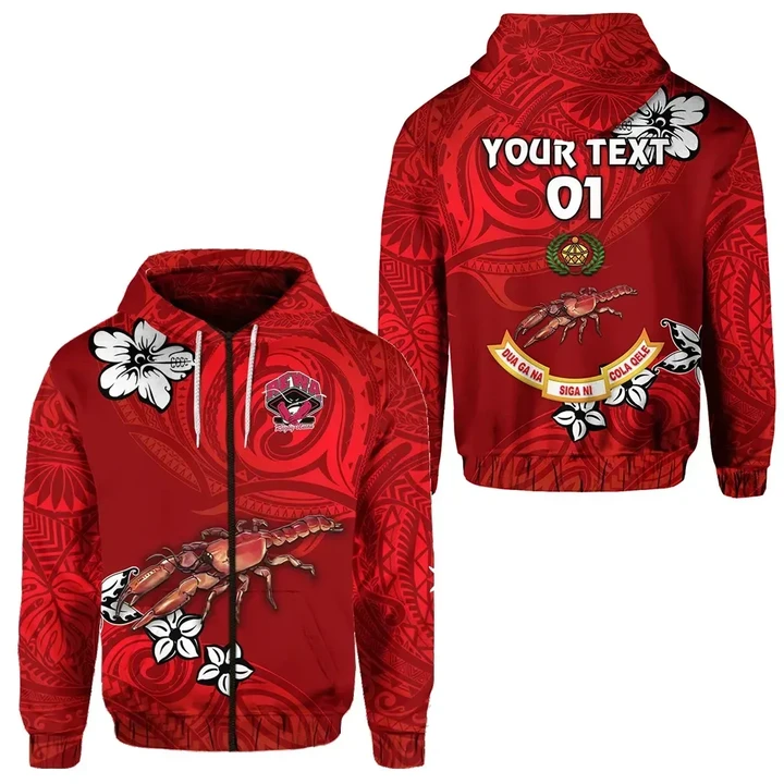 (Custom Personalised) Rewa Rugby Union Fiji Zip Hoodie Unique Vibes - Full Red, Custom Text And Number