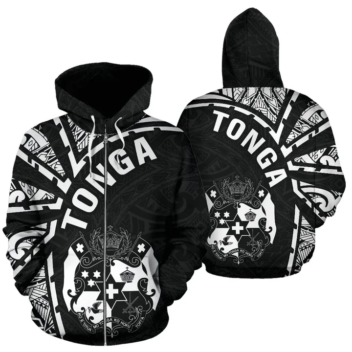Tonga Hoodie Polynesia - Tornado Style (Zip) (White)