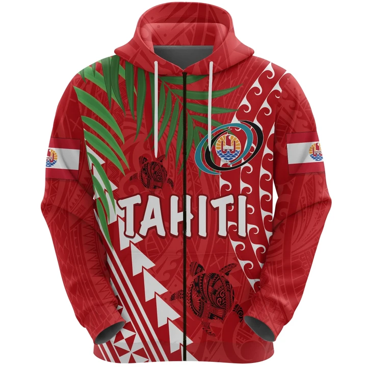 Tahiti Rugby Zip Hoodie Coconut Leaves Front | rugbylife.co