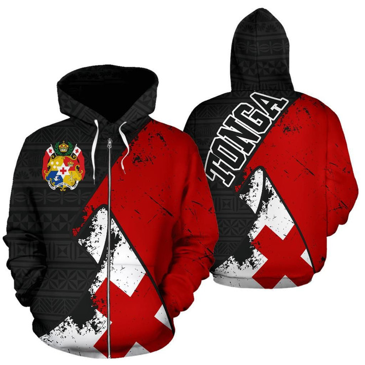 Tonga Special Grunge Flag Zip-Up Hoodie | Clothing | Love the World