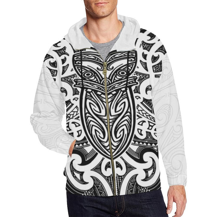 New Zealand Zip-Up Hoodie Maori Rugby - Black And White Th5 - rugbylife