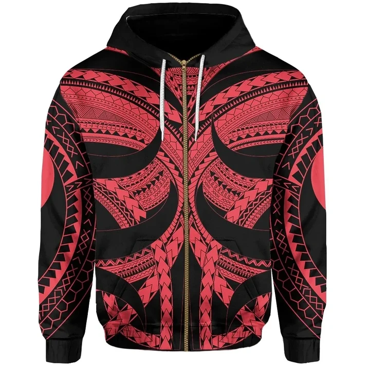 Samoan Tattoo All Over Zip-Hoodie Red TH4 - 1st New Zealand