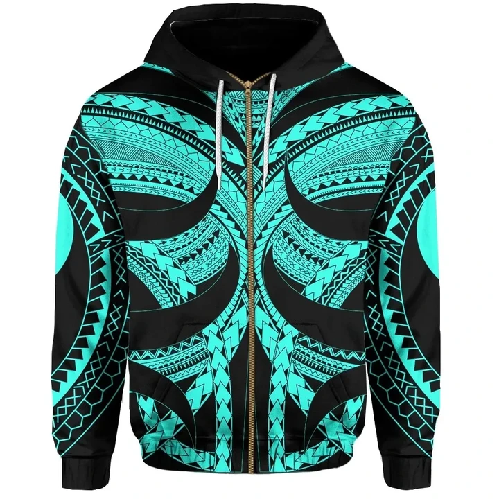 Samoan Tattoo All Over Zip-Hoodie Turquoise TH4 - 1st New Zealand
