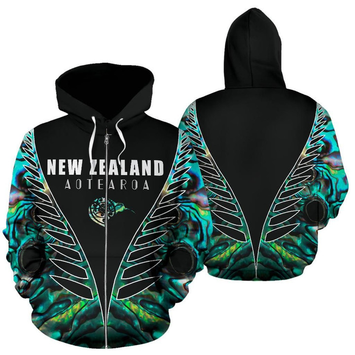 New Zealand Aotearoa Paua Shell Zip Up Hoodie, Vline Style K4 - rugbylife