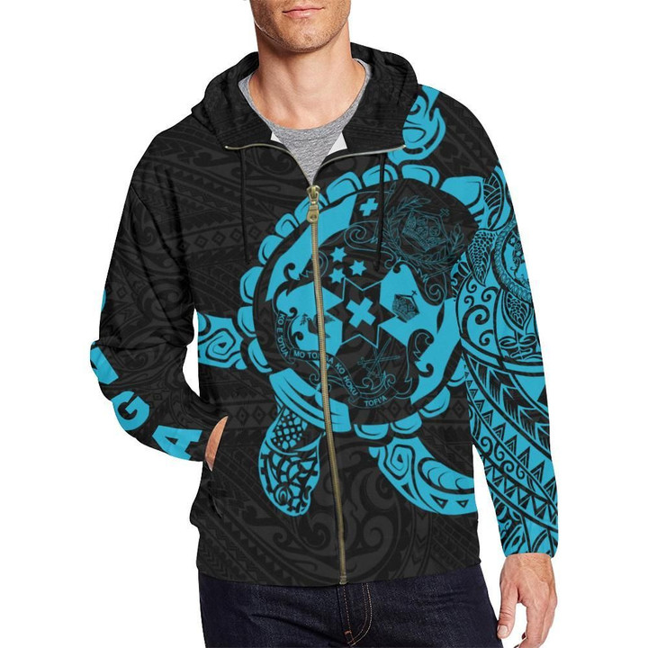 Tonga Zip-up Hoodie - Turtle Coat of Arms Polynesian Pattern | Rugby Life