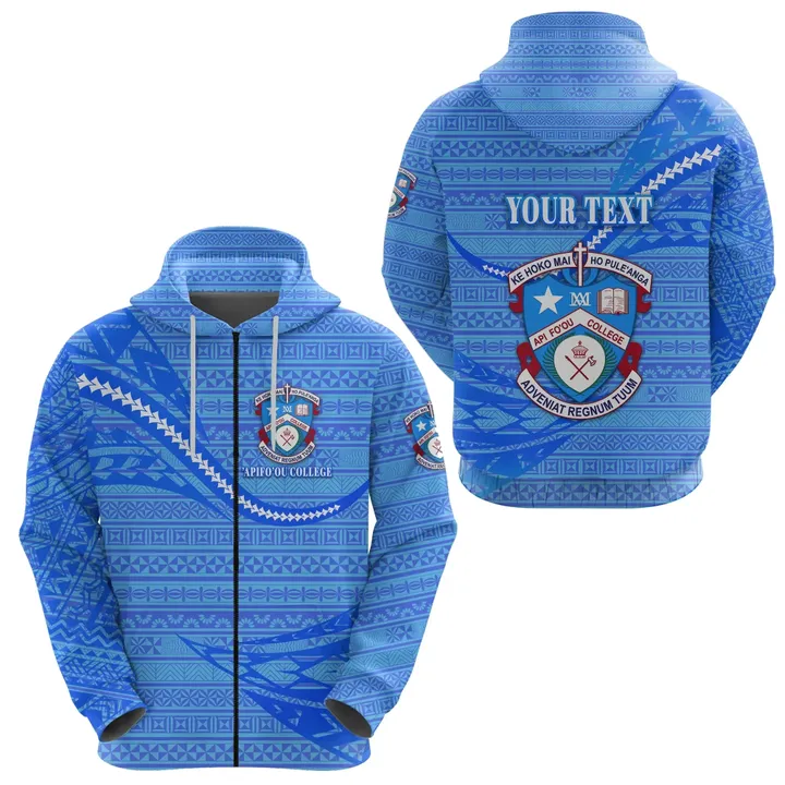 (Custom Personalised) ‘Apifo’ou College Zip Hoodie Tonga Unique Version - Full Blue K8