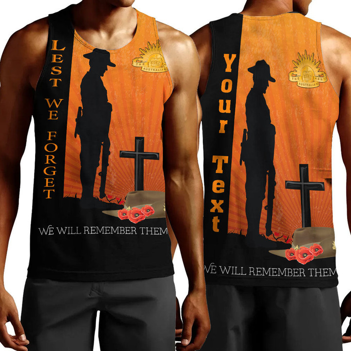 Rugbylife Clothing - (Custom) Anzac Day Lest We Forget Soldier Standing Guard Men Tank Top | Rugbylife.co
