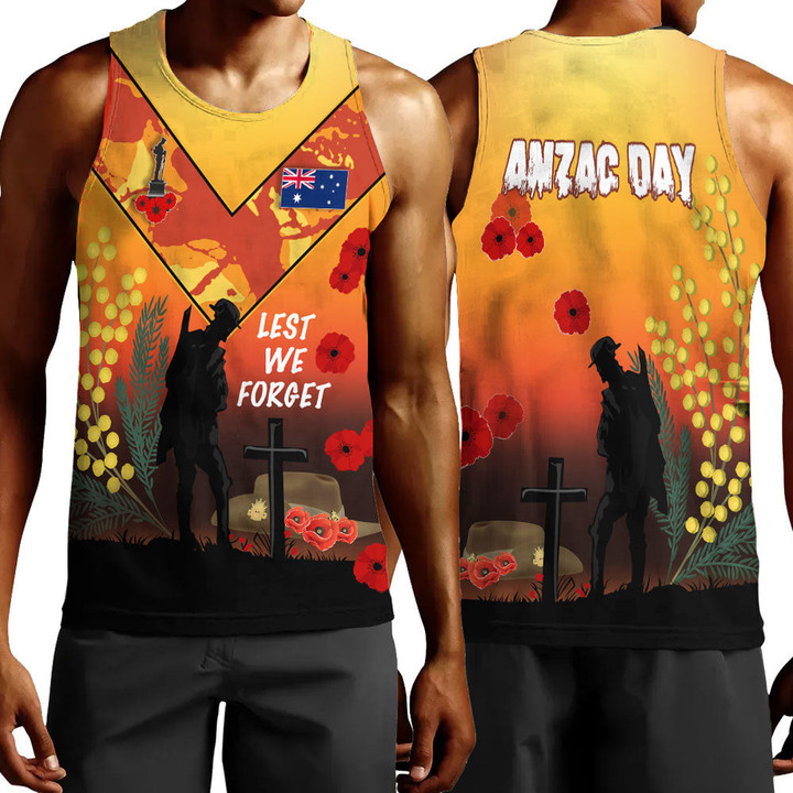 Rugbylife Clothing - Australia Anzac Lest We Forget 2022 - Orange Men Tank Top | Rugbylife.co

