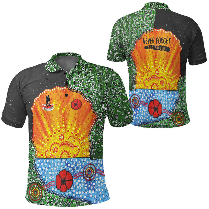 Aboriginal Australian Anzac Day Lest We Forget Poppy Polo Shirt