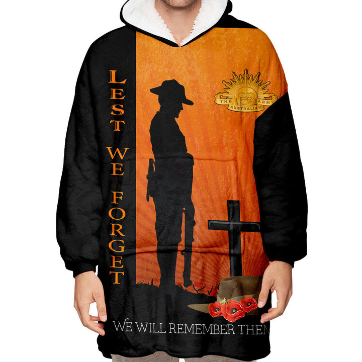 Anzac Day Lest We Forget Soldier Standing Guard Oodie Blanket Hoodie | Rugbylife.co
