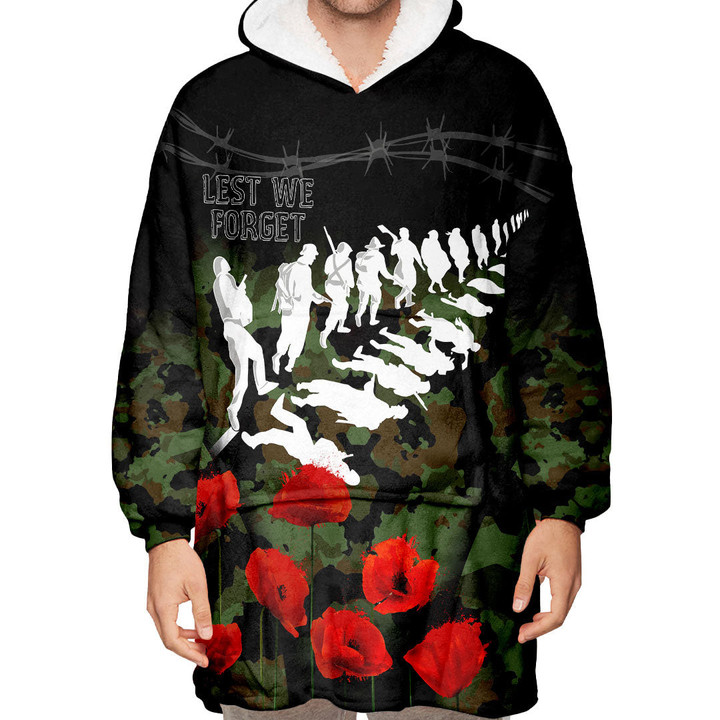 New Zealand Anzac Lest We Forget Poppy Camo Oodie Blanket Hoodie | Rugbylife.co
