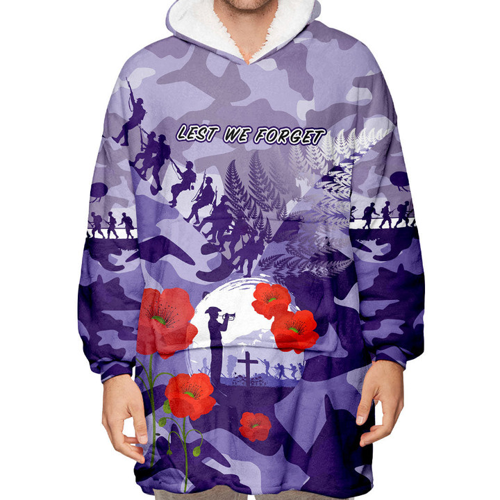 (Custom) New Zealand Anzac Fern And Camouflage Oodie Blanket Hoodie | Rugbylife.co
