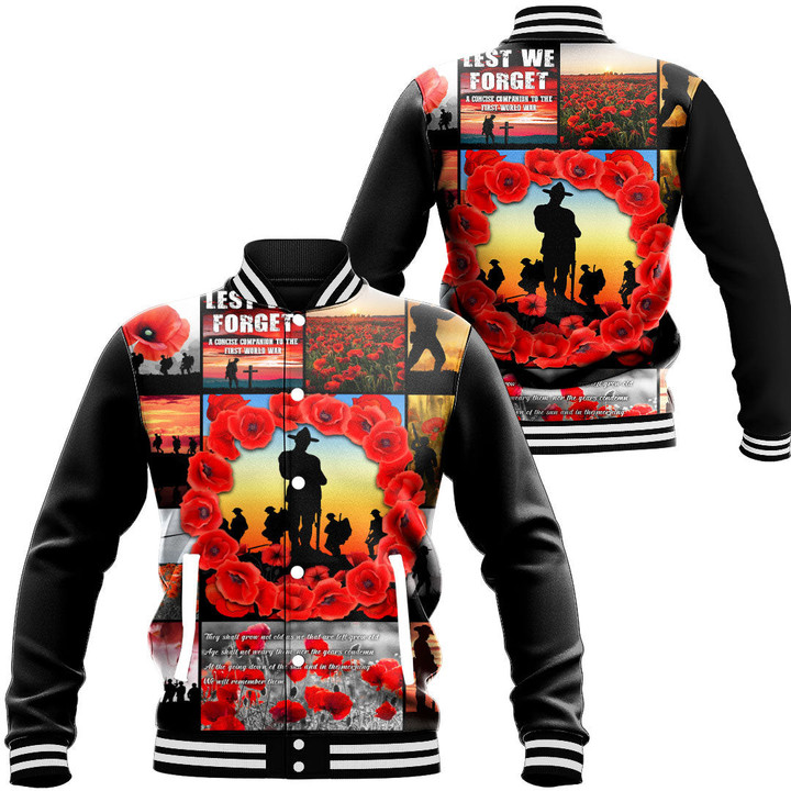 Anzac Day Lest We Forget Banner Baseball Jacket | Rugbylife.co
