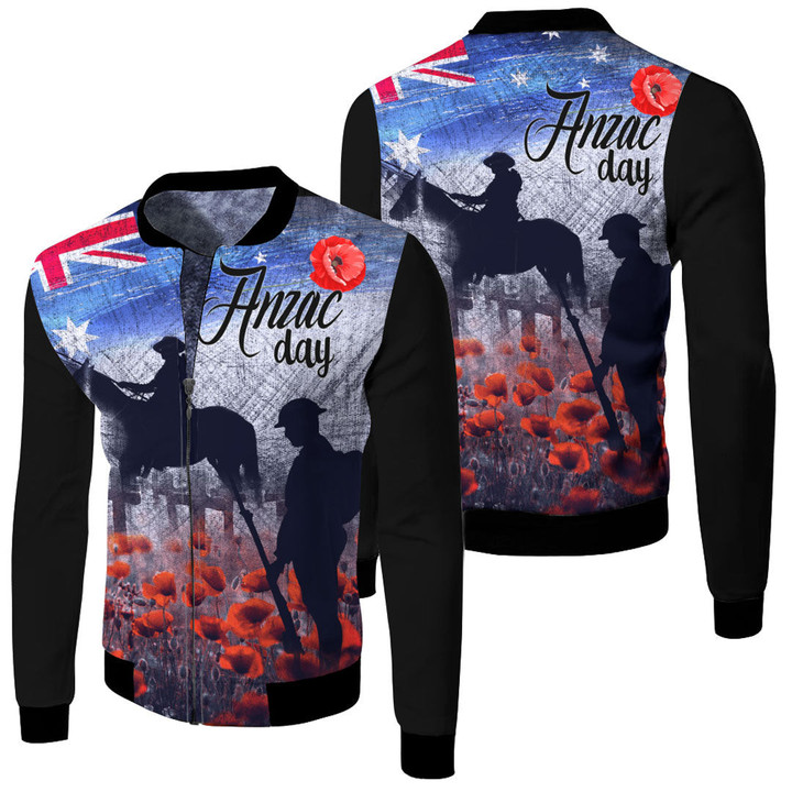 Anzac Day Lest We Forget Vintage Poppies Fleece Winter Jacket  | Rugbylife.co

