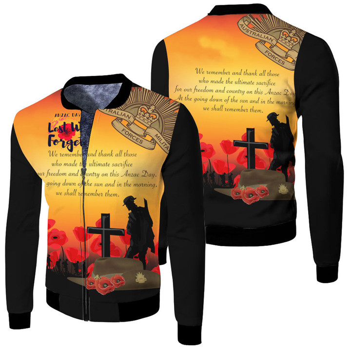 Anzac Day We Shall Remember Them Fleece Winter Jacket  | Rugbylife.co

