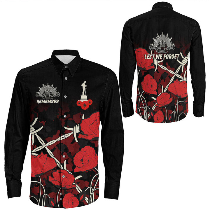 Rugbylife Clothing - Anzac Day Camouflage Poppy & Barbed Wire Long Sleeve Button Shirt | Rugbylife.co
