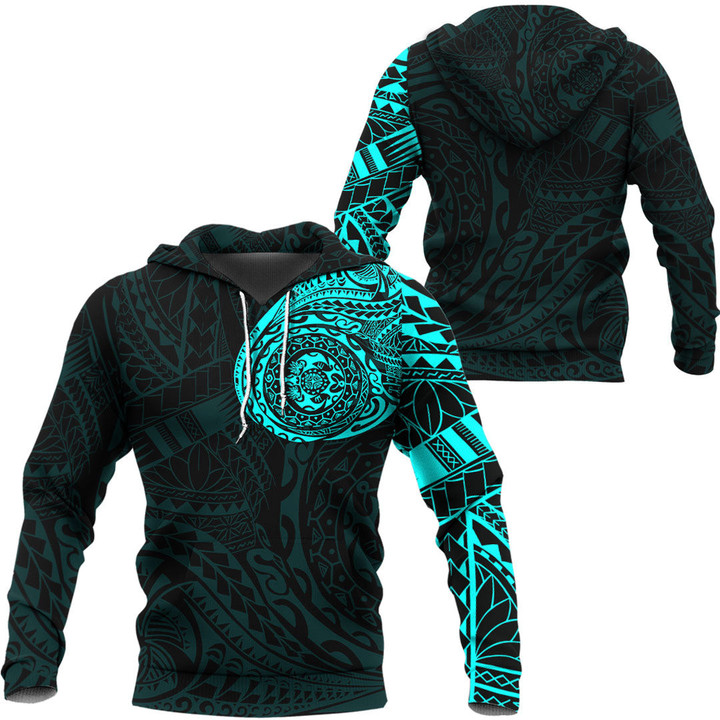 RugbyLife Hoodie - Polynesian Tattoo Style - Cyan Version A7 | RugbyLife