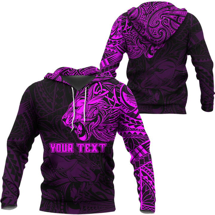 RugbyLife Hoodie - Polynesian Tattoo Style Tribal Lion - Pink Version A7 | RugbyLife