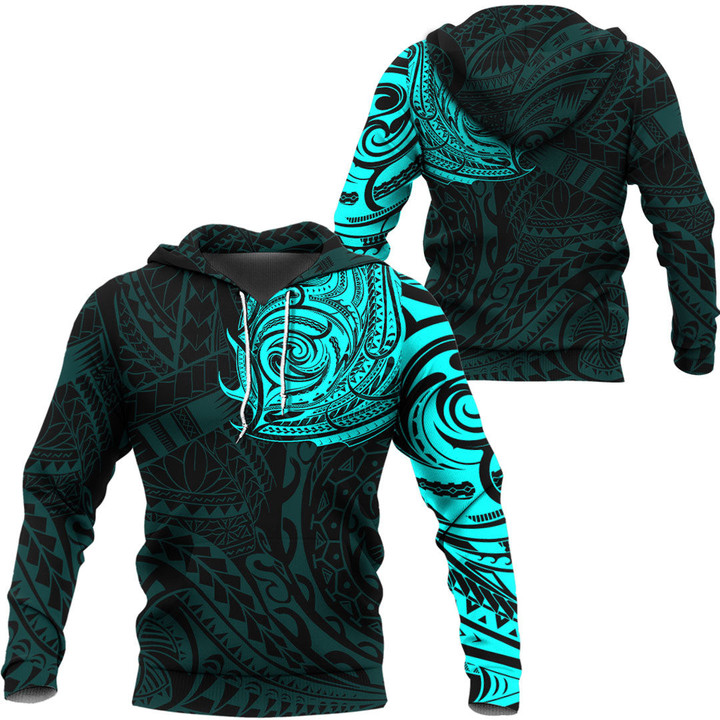 RugbyLife Hoodie - Polynesian Tattoo Style - Cyan Version A7 | RugbyLife