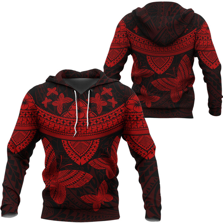 RugbyLife Hoodie - Polynesian Tattoo Style Butterfly - Red Version A7 | RugbyLife
