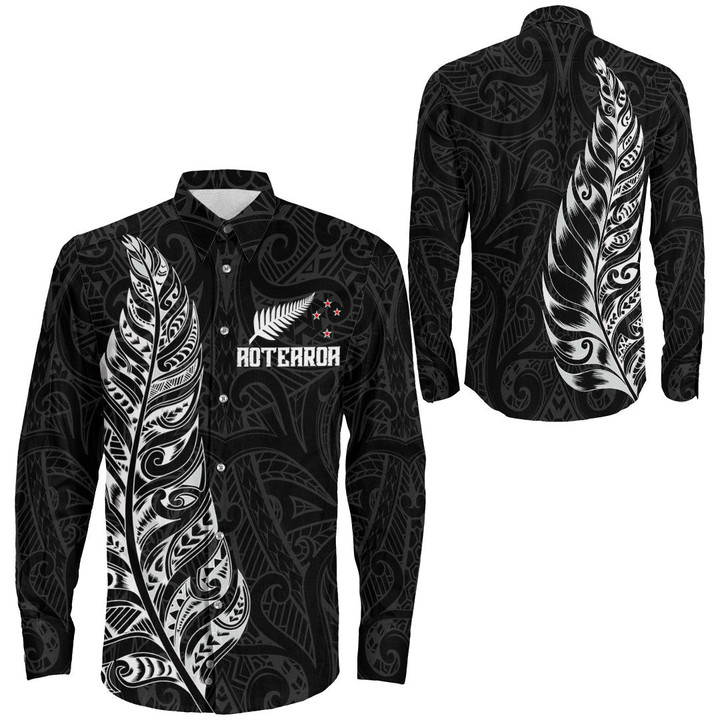 RugbyLife Clothing - New Zealand Aotearoa Maori Silver Fern Long Sleeve Button Shirt A7 | RugbyLife