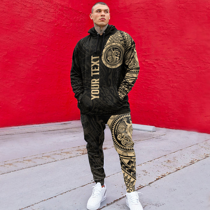 RugbyLife Clothing - (Custom) Lizard Gecko Maori Polynesian Style Tattoo - Gold Version Hoodie and Joggers Pant A7 | RugbyLife