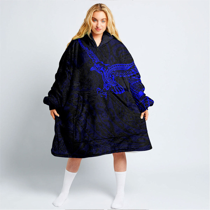 RugbyLife Clothing - Polynesian Tattoo Style Crow - Blue Version Snug Hoodie A7 | RugbyLife