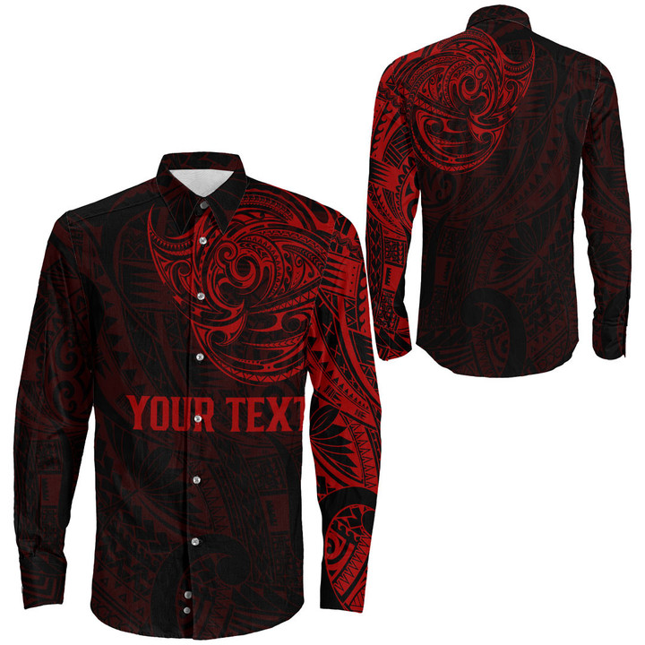 RugbyLife Clothing - (Custom) Polynesian Tattoo Style - Red Version Long Sleeve Button Shirt A7 | RugbyLife