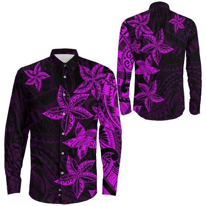 RugbyLife Clothing - Polynesian Tattoo Style - Pink Version Long Sleeve Button Shirt A7 | RugbyLife