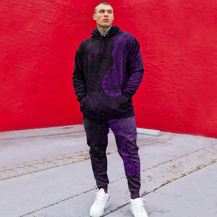 RugbyLife Clothing - Polynesian Tattoo Style Tatau - Purple Version Hoodie and Joggers Pant A7 | RugbyLife