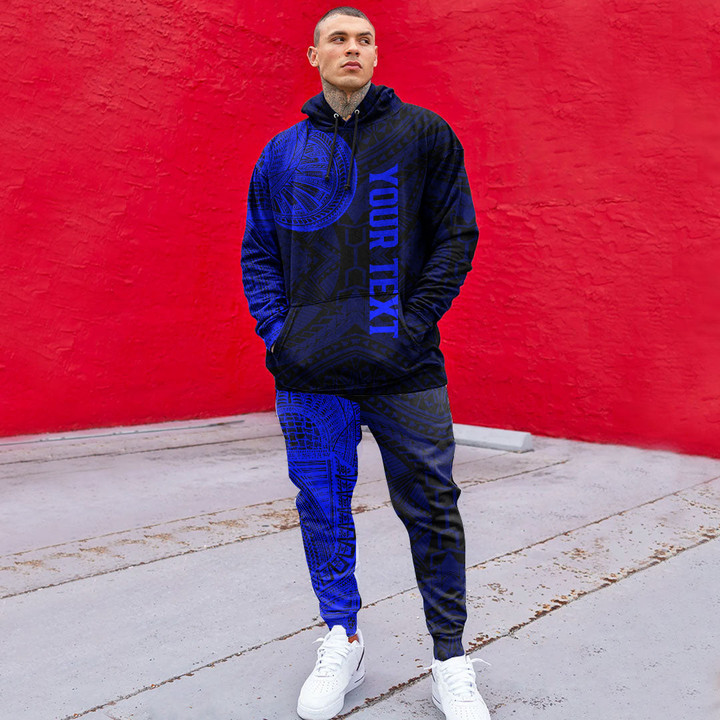 RugbyLife Clothing - (Custom) Polynesian Tattoo Style - Blue Version Hoodie and Joggers Pant A7 | RugbyLife