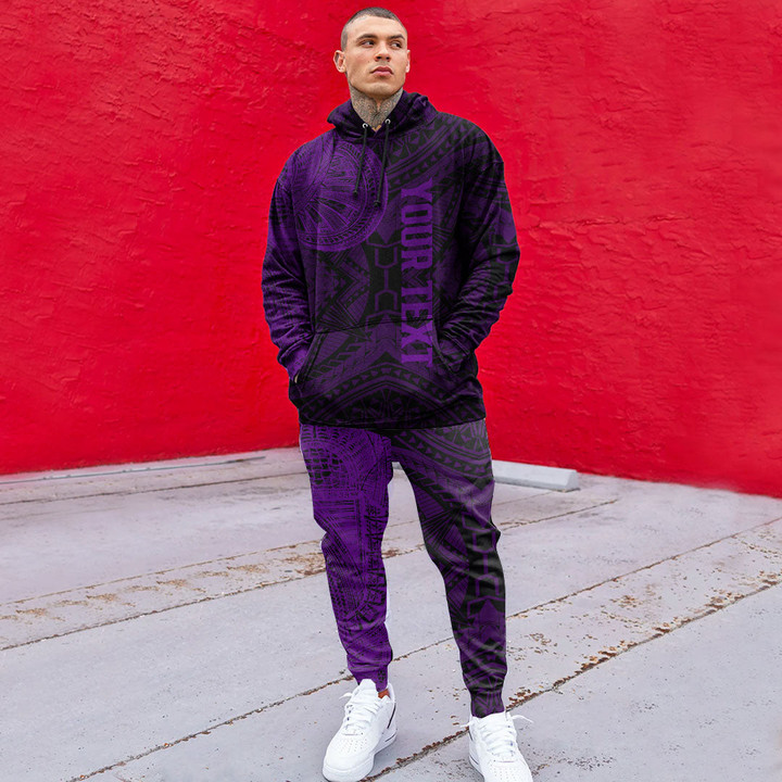 RugbyLife Clothing - (Custom) Polynesian Tattoo Style - Purple Version Hoodie and Joggers Pant A7 | RugbyLife