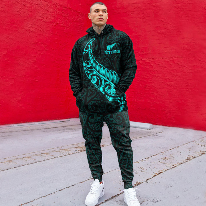 RugbyLife Clothing - (Custom) New Zealand Aotearoa Maori Fern - Cyan Version Hoodie and Joggers Pant A7 | RugbyLife