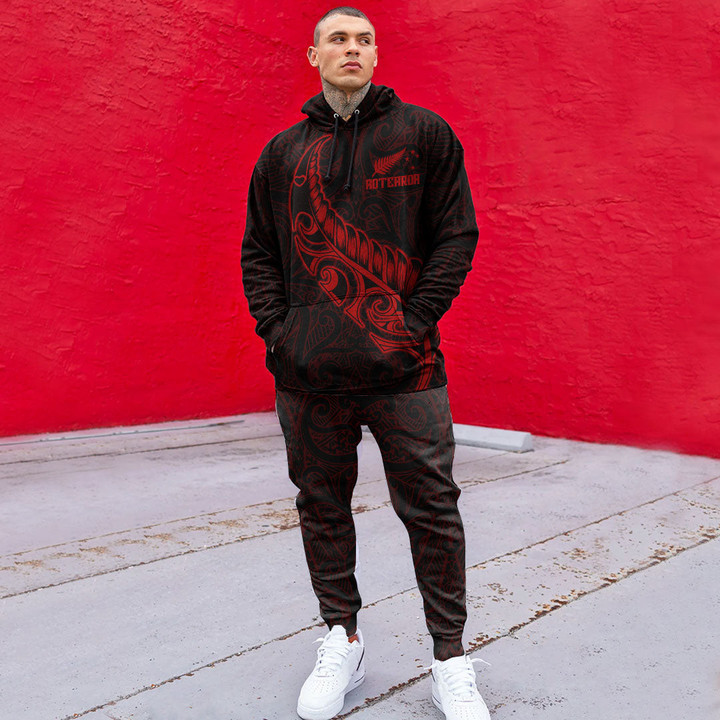 RugbyLife Clothing - (Custom) New Zealand Aotearoa Maori Fern - Red Version Hoodie and Joggers Pant A7 | RugbyLife