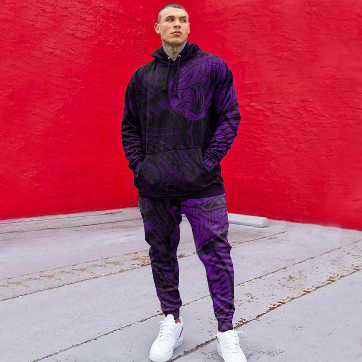 RugbyLife Clothing - Polynesian Tattoo Style Snake - Purple Version Hoodie and Joggers Pant A7 | RugbyLife