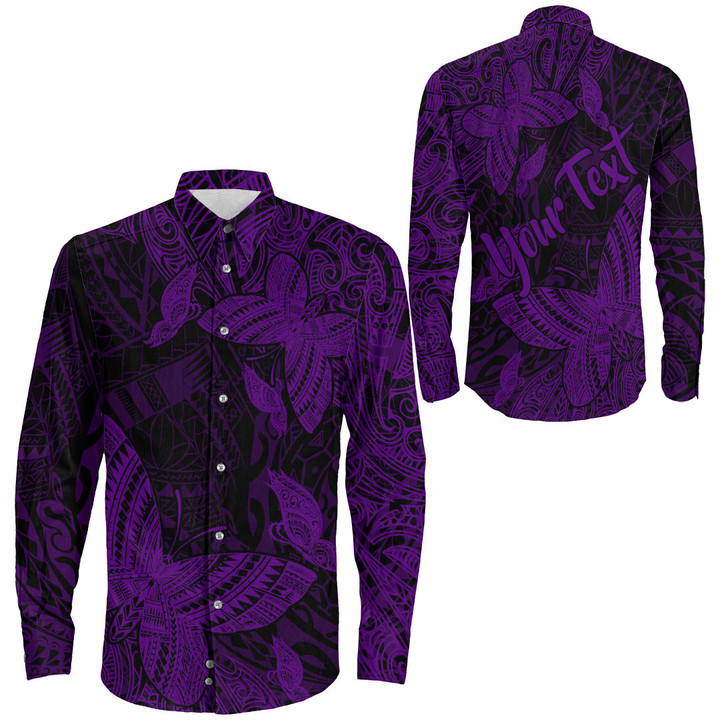 RugbyLife Clothing - (Custom) Polynesian Tattoo Style Butterfly Special Version - Purple Version Long Sleeve Button Shirt A7 | RugbyLife