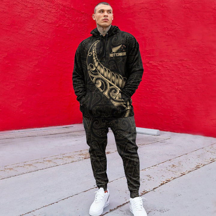 RugbyLife Clothing - New Zealand Aotearoa Maori Fern - Gold Version Hoodie and Joggers Pant A7 | RugbyLife