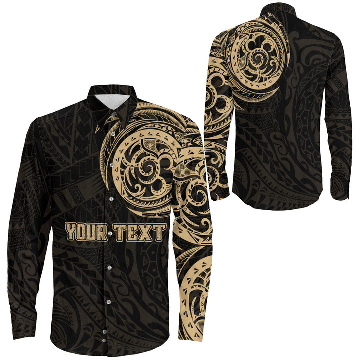 RugbyLife Clothing - (Custom) Special Polynesian Tattoo Style - Gold Version Long Sleeve Button Shirt A7 | RugbyLife