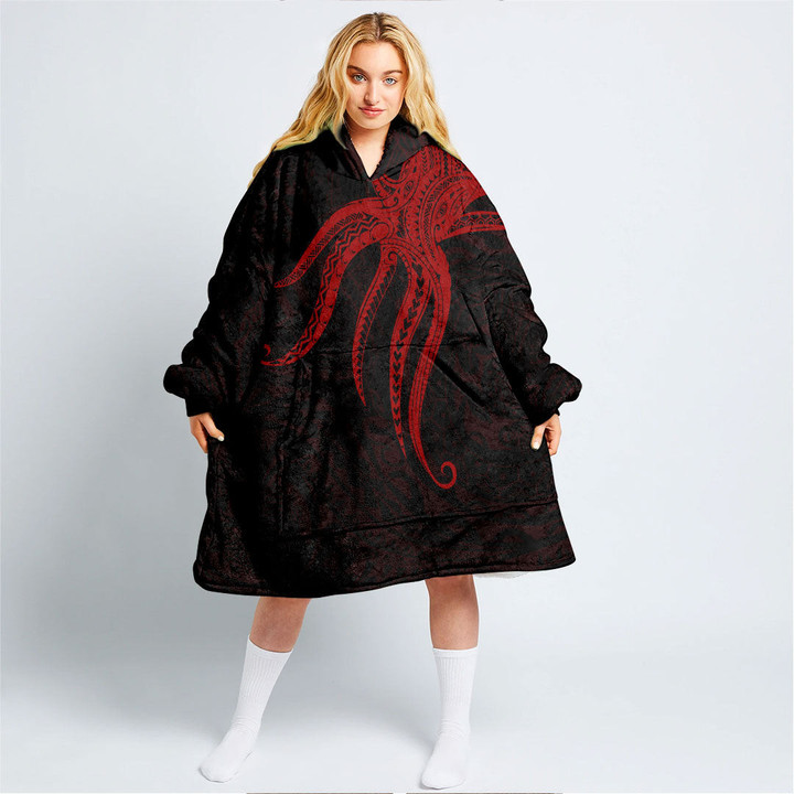 RugbyLife Clothing - Polynesian Tattoo Style Octopus Tattoo - Red Version Snug Hoodie A7 | RugbyLife