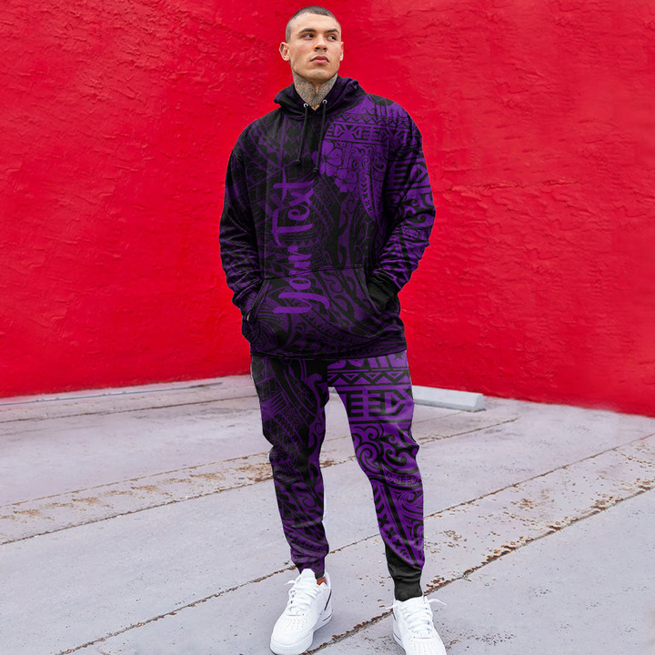 RugbyLife Clothing - (Custom) Polynesian Tattoo Style Melanesian Style Aboriginal Tattoo - Purple Version Hoodie and Joggers Pant A7 | RugbyLife