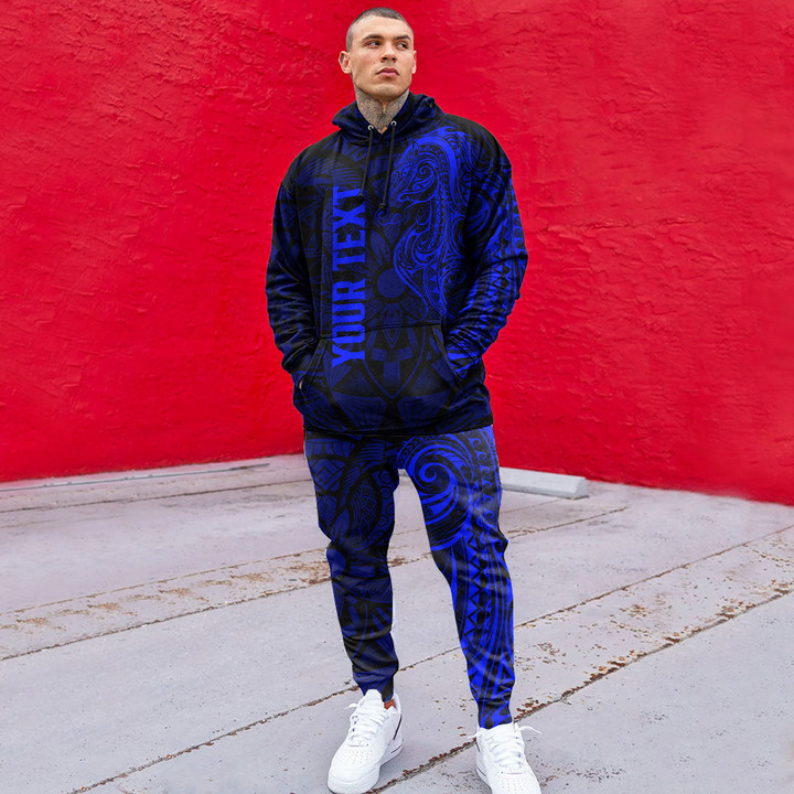 RugbyLife Clothing - (Custom) Polynesian Tattoo Style Horse - Blue Version Hoodie and Joggers Pant A7 | RugbyLife