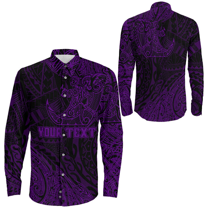 RugbyLife Clothing - (Custom) Polynesian Tattoo Style Surfing - Purple Version Long Sleeve Button Shirt A7 | RugbyLife