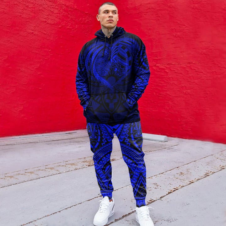 RugbyLife Clothing - Polynesian Tattoo Style - Blue Version Hoodie and Joggers Pant A7 | RugbyLife