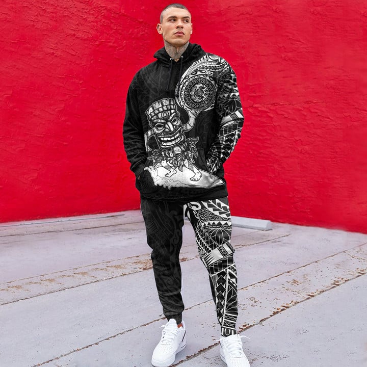 RugbyLife Clothing - Polynesian Tattoo Style Tiki Surfing Hoodie and Joggers Pant A7 | RugbyLife