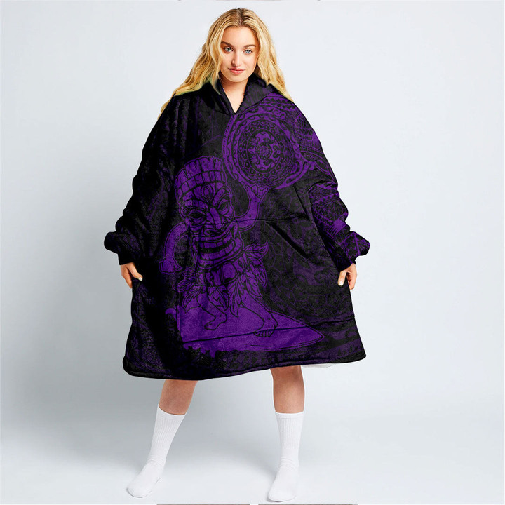 RugbyLife Clothing - Polynesian Tattoo Style Tiki Surfing - Purple Version Snug Hoodie A7 | RugbyLife