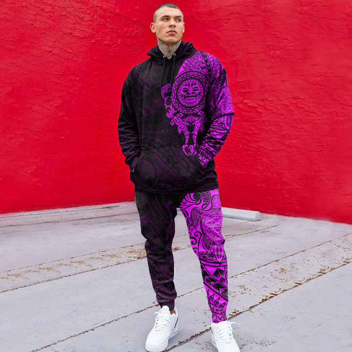 RugbyLife Clothing - Polynesian Tattoo Style Maori - Special Tattoo - Pink Version Hoodie and Joggers Pant A7 | RugbyLife