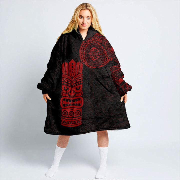 RugbyLife Clothing - Polynesian Tattoo Style Tiki - Red Version Snug Hoodie A7 | RugbyLife