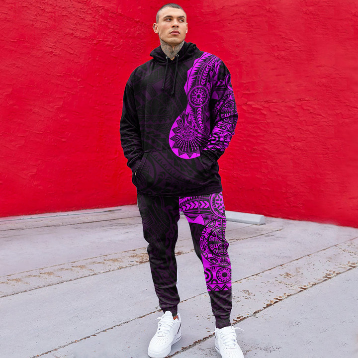 RugbyLife Clothing - Polynesian Tattoo Style Tatau - Pink Version Hoodie and Joggers Pant A7 | RugbyLife